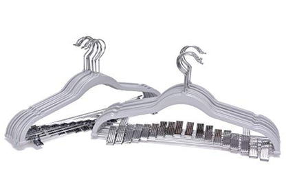Quality Plastic 20-Pack Non Velvet Non-Flocked Thin Compact Coat Hangers with Metal Clips for Skirts Pants Blouses 360° Swivel Hook (Gray, 20) - color: Gray