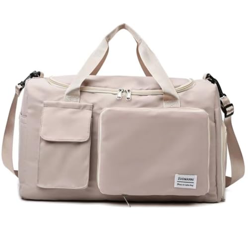 New men's and women's splash proof sports hand travel fitness shopping weekend camping overnight bags. (beige) - color: beige