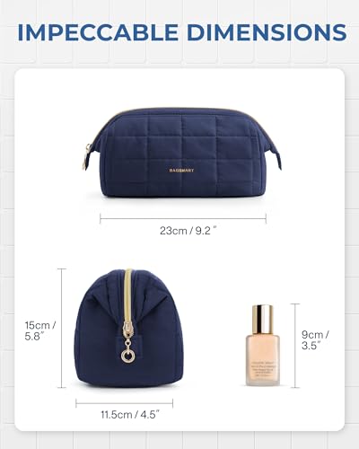 BAGSMART Makeup Bag Travel Toiletry Bag, Puffy Padded Make Up Bags for Women Makeup Organizer Case, Wide-open Pouch Purse Travel Essentials Toiletries Accessories Brushes, Navy Blue - color: 07-Navy Blue