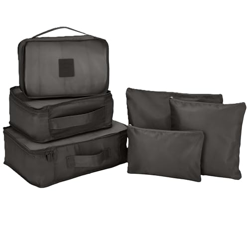 G-FORCE 6-Piece Packing Cube Set | Travel Organizers for Luggage | Suitcase Packing Organizers | Travel Accessories for Carry-On | 100% Polyester - color: Washed Black