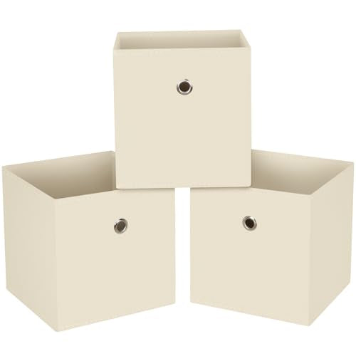 13x13x13 storage cube bins,collapsible fabric storage cubes Decorative storage basket,13 inch Record cube storage box for shelves,shelf,drawer,bathroom organizer,Set of 3 (Creamy-White） - color: Creamy-White, size: 13 Inch-3 Pack