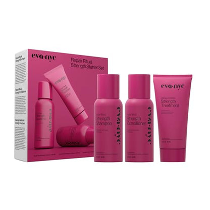 Eva NYC Repair Ritual Hair Care Travel Set - Shampoo, Conditioner & Leave In Treatment - Strengthen + Restore Dry, Damaged Hair with Bond Technology, Red Algae, Bamboo - Travel-Size Trio - style: Repair Ritual Strength Travel Size Set