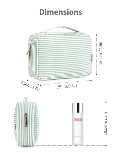 Narwey Small Hanging Travel Toiletry Bag for Women, Travel Bag for Toiletries, Makeup Bag Organizer Cosmetic Bags Make Up Bags for Girls - color: ZB-Mint Green Stripe