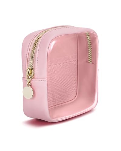 Wandering Nature Clear Makeup Bag for Purse Mini Make up Bag Cute Cosmetic Pouch for Women with Slip-in Pockets Travel Toiletry Essentials Vegan Leather Organizer Pouch,Patent Pending - color: Pink