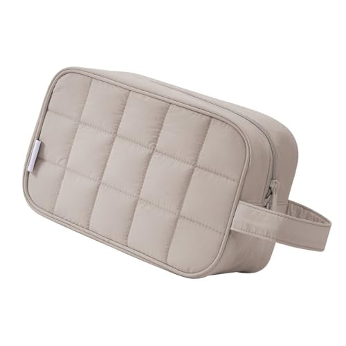 Narwey Quilted Makeup Bag Puffy Make up Bag Cosmetic Bag Organizer, Puffer Travel Toiletry Bag for Traveling Women Girl, Travel Bag for Toiletries, Skincare Medicine Bags (Khaki) - color: Y-Khaki