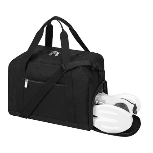 Apenze Small Gym Bag 14 inch lightweight Carry On Mini Duffel Bag with Shoe Compartment for Travel Sport - Black - color: Black