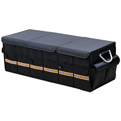 Tianle Car Trunk Organizer - Collapsible Trunk Organizer & Lid Foldable Cover Aluminium Alloy Handle Reflective Strip for Auto, SUV, Truck, Minivan (XL Black) - color: XL Black
