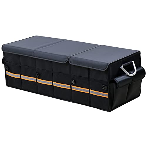 Tianle Car Trunk Organizer - Collapsible Trunk Organizer & Lid Foldable Cover Aluminium Alloy Handle Reflective Strip for Auto, SUV, Truck, Minivan (XL Black) - color: XL Black