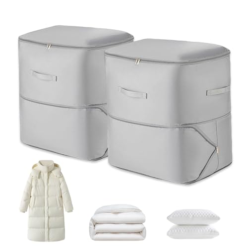 2Pcs Super Space Saving Self Compression Organizer, Quilt Storage Bags, Self Compression Storages Bags, Storage Bags for Quilts, Sweaters, Blankets (grey) - color: grey