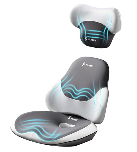 FLORICH Seat Cushion and Lumbar Support Pillow for Office Chair Car Neck Headrest Pillow Memory Foam Seat Pads Pressure Relief Back Cushion and Carseat Pads(Dark Grey) - color: Dark Grey, size: 3 piece