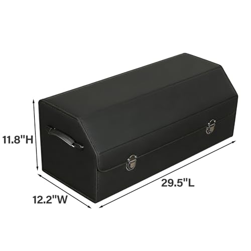 Leather Storage Box Car Trunk Organizer for Trunk SUV Sedan, Leather Foldable Storage Box with Lid (Black 29.5" L*12.2" W*11.8" H) - size: Black 29.5"L*12.2"W*11.8" H