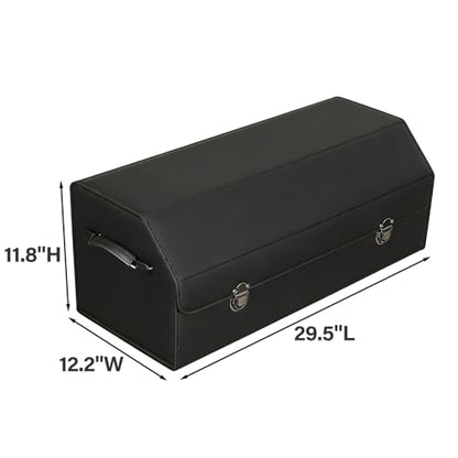 Leather Storage Box Car Trunk Organizer for Trunk SUV Sedan, Leather Foldable Storage Box with Lid (Black 29.5" L*12.2" W*11.8" H) - size: Black 29.5"L*12.2"W*11.8" H