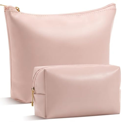 Kigeli 2 Pcs PU Leather Makeup Bag Set for Women Waterproof Aesthetic Cosmetic Bag Large & Small Travel Toiletry Organizer Pouch Skincare Organizer Bridesmaid Mother's Day Birthday Gift(Pink) - color: Pink