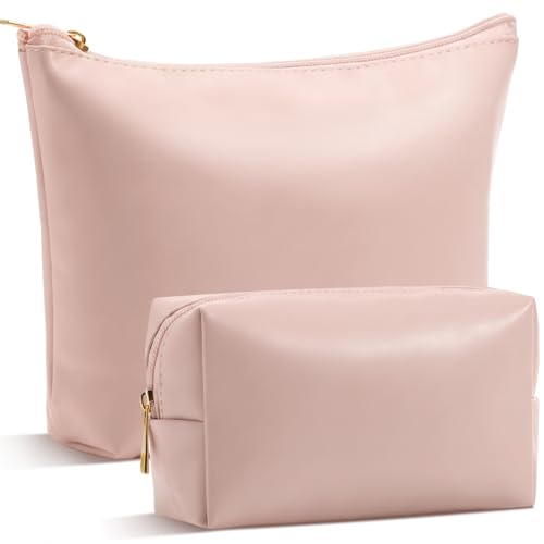Kigeli 2 Pcs PU Leather Makeup Bag Set for Women Waterproof Aesthetic Cosmetic Bag Large & Small Travel Toiletry Organizer Pouch Skincare Organizer Bridesmaid Mother's Day Birthday Gift(Pink) - color: Pink