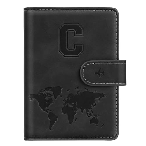 Passport Holder Wallet Cover Personalized Letter A-Z Travel Wallet RFID Blocking Passport Cover Wallet Case for Travel Passport Book Holders for Women and Men, Black-C - color: Black, size: C