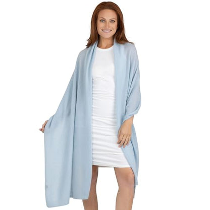 Velanio Cashmere 100% Cashmere Knitted Wrap Pashmina Shawl Extra Large Scarf Stole for Women Travel - color: Blue