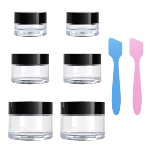 Travel Size Containers for Toiletries, 3 Size 0.17/0.5/1 OZ Small Cosmetic Jars for Makeup Face Creams Moisturizer Lotion, with 2 Pieces Mini Spatulas for Gift (6 Pieces, Black) - color: Black-3 sizes