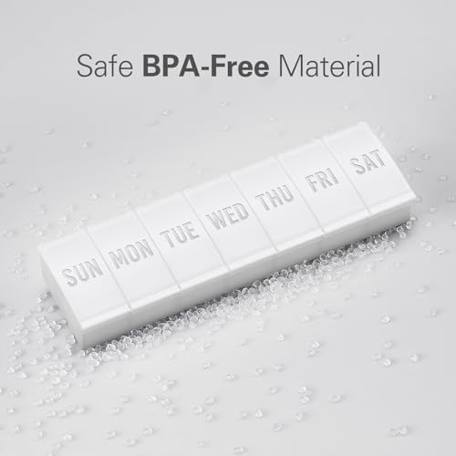 Barhon Pill Organizer Large, Weekly Medicine Pill Organizers, 7 Day Pills Box Case Travel for Big Vitamin Supplements Fish Oil, White - color: White