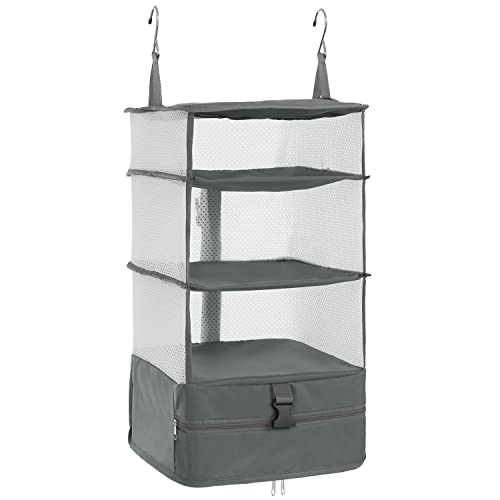 ELEZAY Hanging Packing Cubes Portable Travel Closet Collapsible Compression Clothes Organizer with Built in Shelves for Carry-on Luggage Suitcase Wardrobe Large_11.8 * 11.8 * 24 in, Grey - color: Grey, size: Large