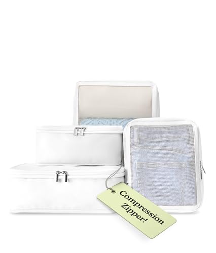Vandel Space-Saving Compression Packing Cubes for Women, Men, Compressible Carry On Suit Case Organizer Luggage Packing Cubes for Travel Organizer Bags for Luggage and Backpacks, Suitcase Cube - color: 8. White, size: 4 Packing Cubes