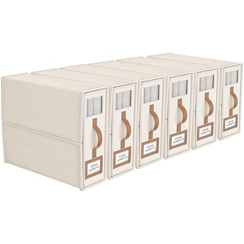 6 Pack Foldable Bed Sheets Set Organizers and Storage(King & Queen Size),Linen Fabric Closet Organizers with Window,Folding Bedding Storage Box for Bedsheets and Pillow Cube Organizer-Beige - color: Beige, size: 6 Pack-King Size-3.7 Gal