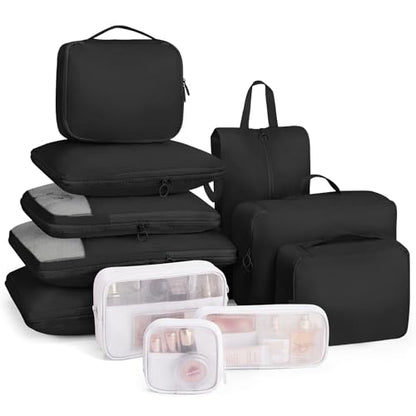 11-Piece Expandable Compression Packing Cubes, Travel Luggage Organizers Set for Suitcase, Lightweight Fabric Packing Bags for Travel Essentials Black - color: Black