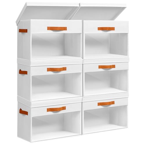 Homsorout Large Storage Bins with Lids - 6 Pack Foldable Decorative Organizers with Clear Windows & Handles, Cube Storage Organizers for Clothes, Blankets, Sweaters, CD, White - color: White, size: 16.5 Inch-6 Pack