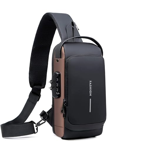Waterproof Polyester Slim Unisex Crossbody Sling Bag Chest Backpack Men's Shoulder Bag, Leisure Travel Handbag, Hard Shell Anti-Theft Chest Bag, Fashion Bag - Black & Golden, Standard - color: Fashion Bag - Black & Golden