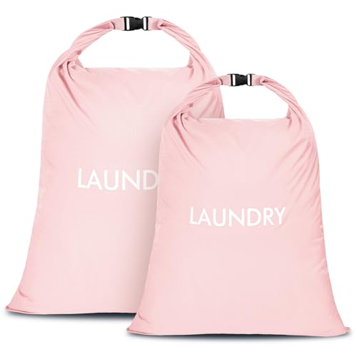 2 Pack Waterproof Travel Laundry Bag Set, Roll-Top Wet Dry Bag for Odor Control & Separating Dirty Clothes, Packable Space Saver Organizer for Gym, Swimming & Cruise Suitcases - color: Pink