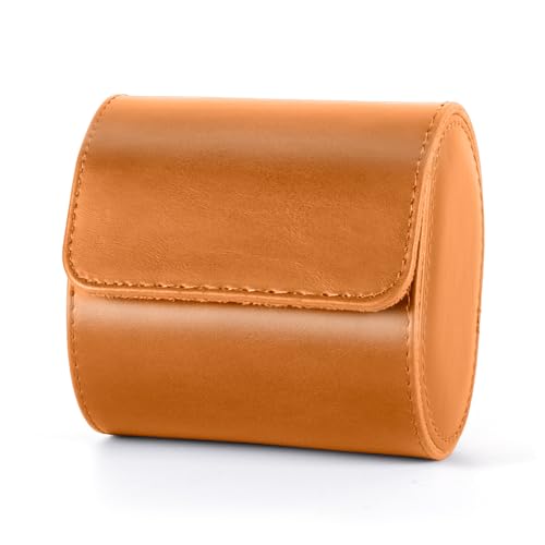 Double Leather Watch Box, Vintage Watch Roll Travel Case for Men and Women, Khaki - color: Khaki, size: Double