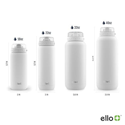 Ello Cooper 40oz Stainless Steel Water Bottle with Straw and Carry Handle, Double Walled and Vacuum Insulated Metal, Leak Proof Locking Lid with Soft Silicone Spout, Reusable, BPA Free, White - color: White, size: 40 Ounces