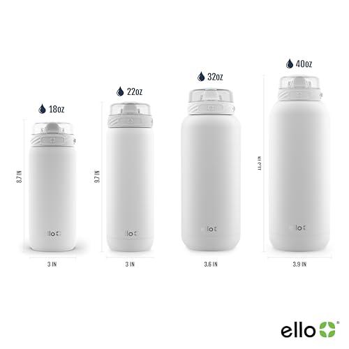 Ello Cooper 22oz Stainless Steel Water Bottle with Straw and Carry Handle, Double Walled and Vacuum Insulated Metal, Leak Proof Locking Lid with Soft Silicone Spout, Reusable, BPA Free, White - color: White, size: 22 Ounces