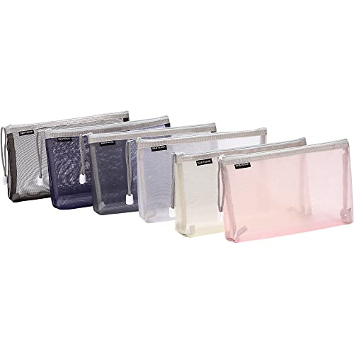 Sea Team 6pcs Multicolored Portable Travel Toiletry Pouch Nylon Mesh Cosmetic Makeup Organizer Bag with Zipper, 9.4 x 2 x 6.3 Inches, Colorful - color: Colorful-C, size: 9.4 x 2 x 6.3 Inches