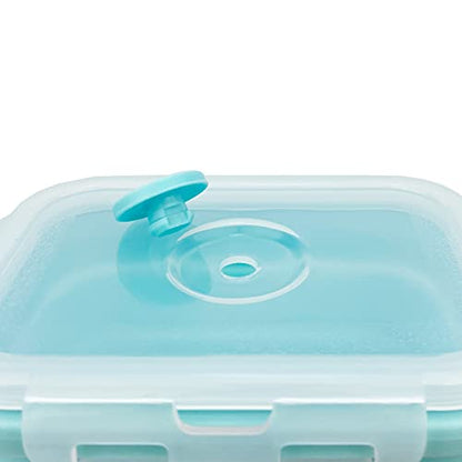 CCyanzi 3piece Collapsible Food Storage Containers with Lids, Silicone Lunch Container, Microwave & Freezer Safe, Space Saving for Kitchen Cabinet and Camping Backpack,(blue) - color: blue