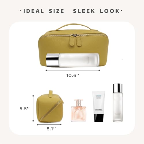 Travel Makeup Bag – Large Cosmetic Organizer with Waterproof PU Leather, Smooth Double Zipper & Tear-Resistant Lining, Toiletry Pouch for Women (Yellow) - color: 01-Yellow