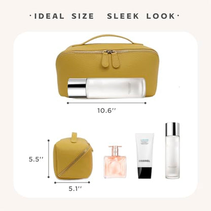 Travel Makeup Bag – Large Cosmetic Organizer with Waterproof PU Leather, Smooth Double Zipper & Tear-Resistant Lining, Toiletry Pouch for Women (Yellow) - color: 01-Yellow