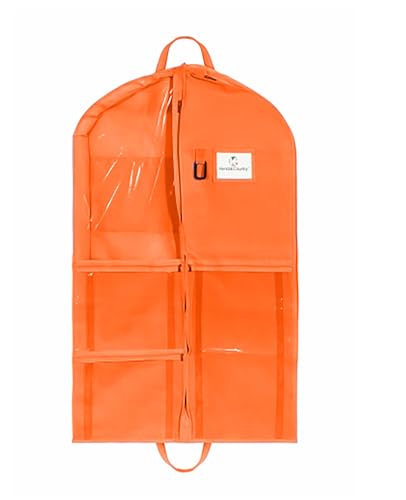 Enhanced Hanging Garment Bag with multiple clear Pockets, carrying straps, front and Side Zippers for Clothes, Dance Costumes, Cheer uniforms, and pageant dresses. (TigerOrange, 40 inch) - color: TigerOrange, size: 40 inch