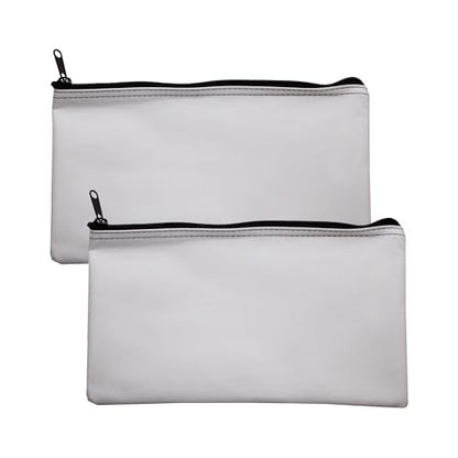 Multipack of 2 Compact Zipper Cloth Pouches, Zipper Bag, Travel Toiletry, Cosmetics, Stationary Case, 11 x 6 inches (White) - color: White