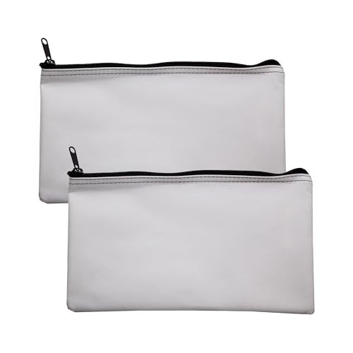 Multipack of 2 Compact Zipper Cloth Pouches, Zipper Bag, Travel Toiletry, Cosmetics, Stationary Case, 11 x 6 inches (White) - color: White