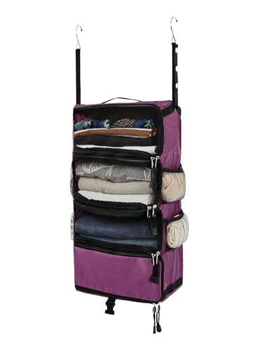 ELEZAY Hanging Packing Cubes All in One Ultra-Light Travel Shelves Portable Compression Organizer Bag Essentials for Carry-on Luggage Suitcase Closet Wardrobe Accessories Small, Purple - color: Purple, size: Small