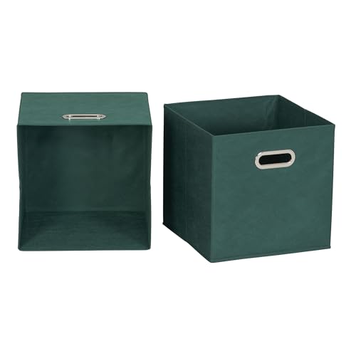 Household Essentials Foldable Fabric Storage Cubes 6-Pack – 11x11x11 Stackable Non-Woven Bins with Chipboard Sides & Grommet Handles – Closet, Shelf, Nursery, or Office Organizer – Forest Green - color: Forest Green, size: 11” L x 11” W x 11” H