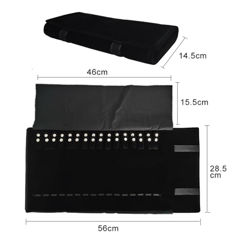 Velet Travel Jewelry Case Roll Bag Organizer for Necklace Bracelet Black Gray Velvet (Black with elastic) - color: Black with elastic