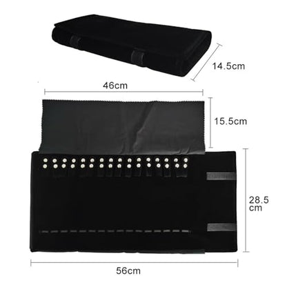 Velet Travel Jewelry Case Roll Bag Organizer for Necklace Bracelet Black Gray Velvet (Black with elastic) - color: Black with elastic