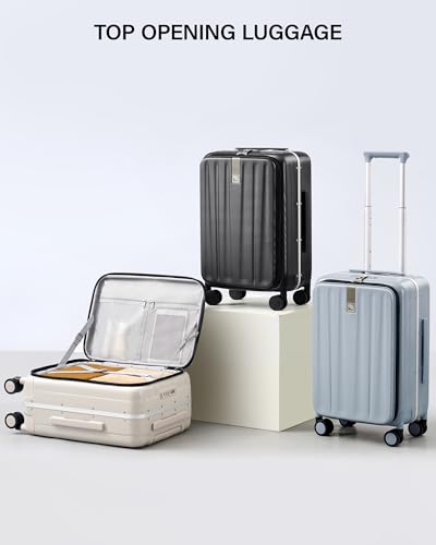 Hanke 24 Inch Checked Luggage PC Hard Shell Suitcases for Travel Front Opening Aluminum Frame Travel Luggage Rolling Suitcase with Wheels.(Jet Black) - color: Black, size: 24 Inch