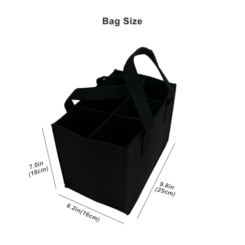 6 Bottle Wine Carrier with Divider Felt Wine Storage Tote Bag, Portable Reusable Wine Travel Bag with Handle for Christmas Travel Camping Picnic Party(black) - color: black