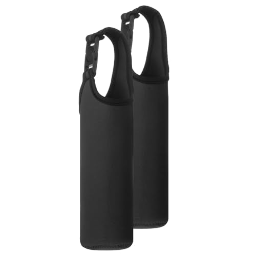 uxcell 2pcs Neoprene Carrier Water Bottle Sleeve, 15.5-20oz Insulated Water Glass Bottle Carrier Bag Collapsible Drink Bottle Sleeve Cover Holder with Handle, Black - color: Black