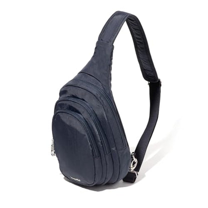 Baggallini Securtex® Anti-Theft Multi Zip Sling - Lightweight 8.6"x15.2" Travel Bag with Locking Zippers & RFID Protection - color: French Navy