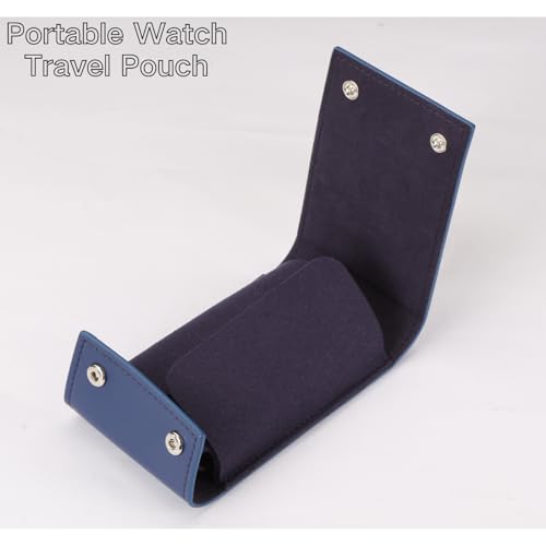 Watch Travel Pouch Portable Organizer - Luxury Watch Case Travel Recycled Leather Storage and Display for Men and Women (Single,Blue) - color: WP-Blue