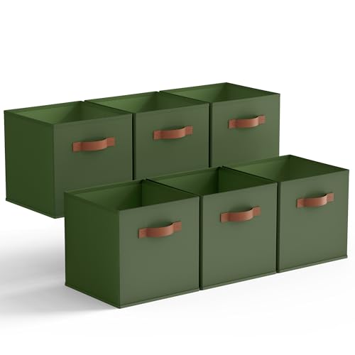 GRANNY SAYS Cube Storage Bins, 11 Inch Storage Cube Organizer, Collapsible Fabric Storage Cubes with PU Handles, Decorative Cube Storage Organizer for Shelves, Closet, Olive Green, 6-Pack - color: Olive Green, size: 11 Inch-6 Pack