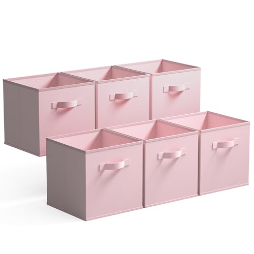 GRANNY SAYS Cube Storage Bins, 11 Inch 6 Pack Storage Cube Organizer, Foladble Fabric Storage Boxes with Handle, Decorative Clothing Storage Baskets for Shelves, Closet, Pink - color: Pink, size: 11 Inch-6 Pack